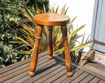 Vintage French hand made wooden milking stool / mid-late 1900s tripod farm stool