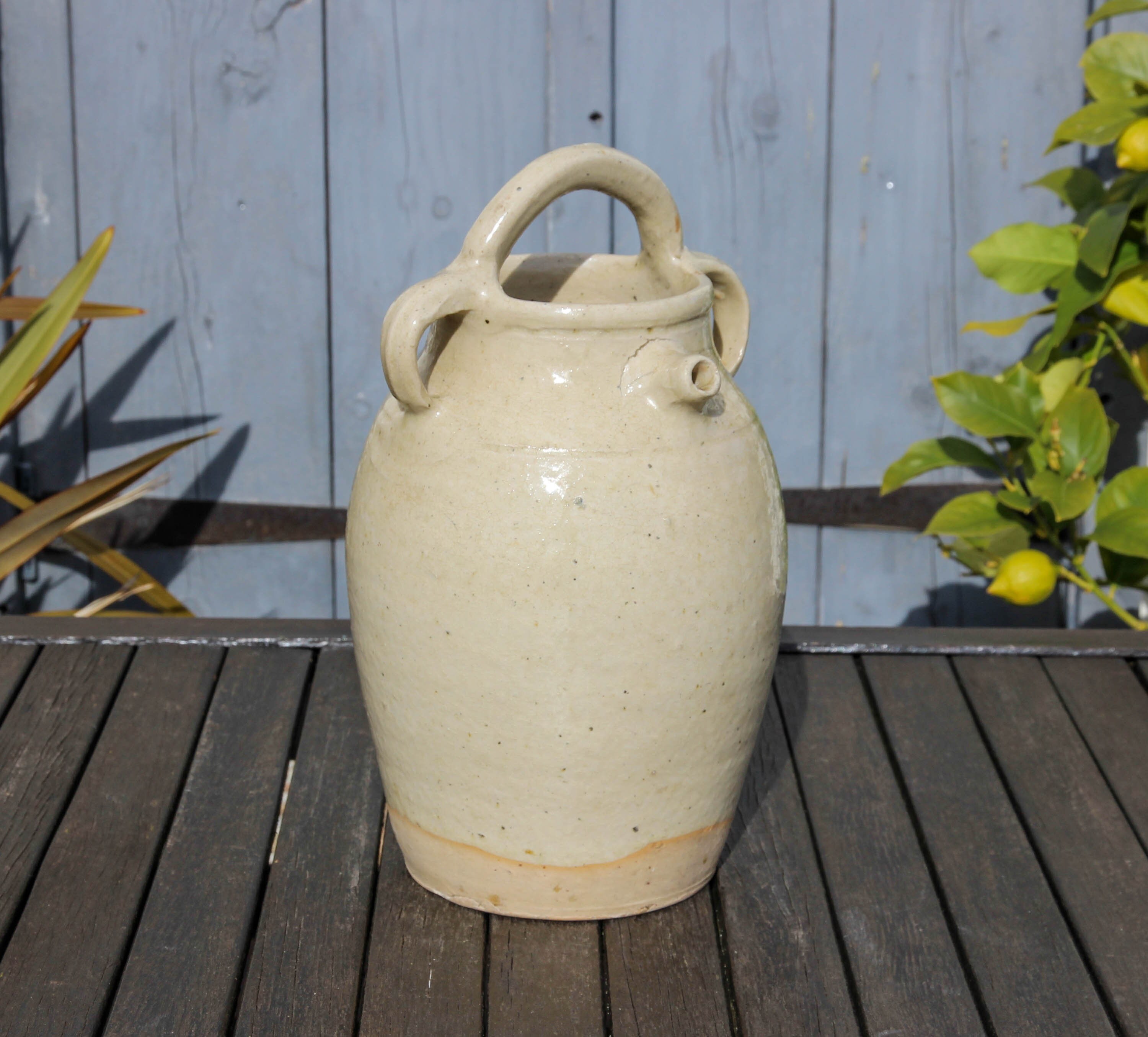 Gargoulette en Grès Français Antique/Cruche Beige à La Main Poterie de Ferme Rustique Vintage