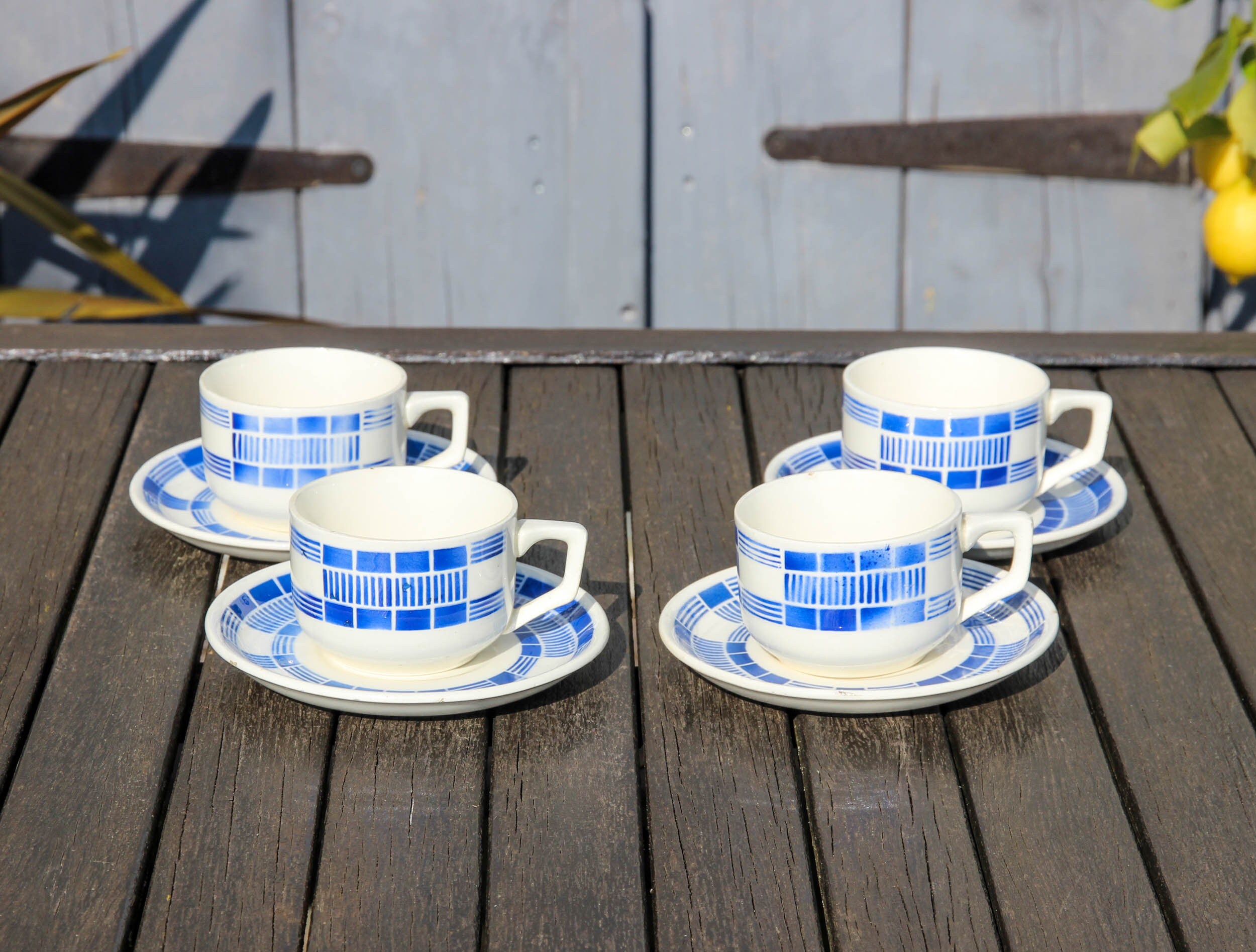 Ensemble de 4 Tasses et Soucoupes Art Déco Français Badonviller/Ustensiles Cuisine Anciens Des Année