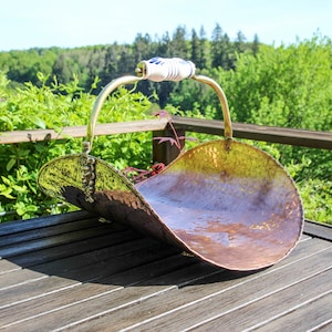 Vintage French Hammered Copper Log Holder With Brass Detail and Ceramic Handle 1960s Copper Firewood Storage Basket Etsy