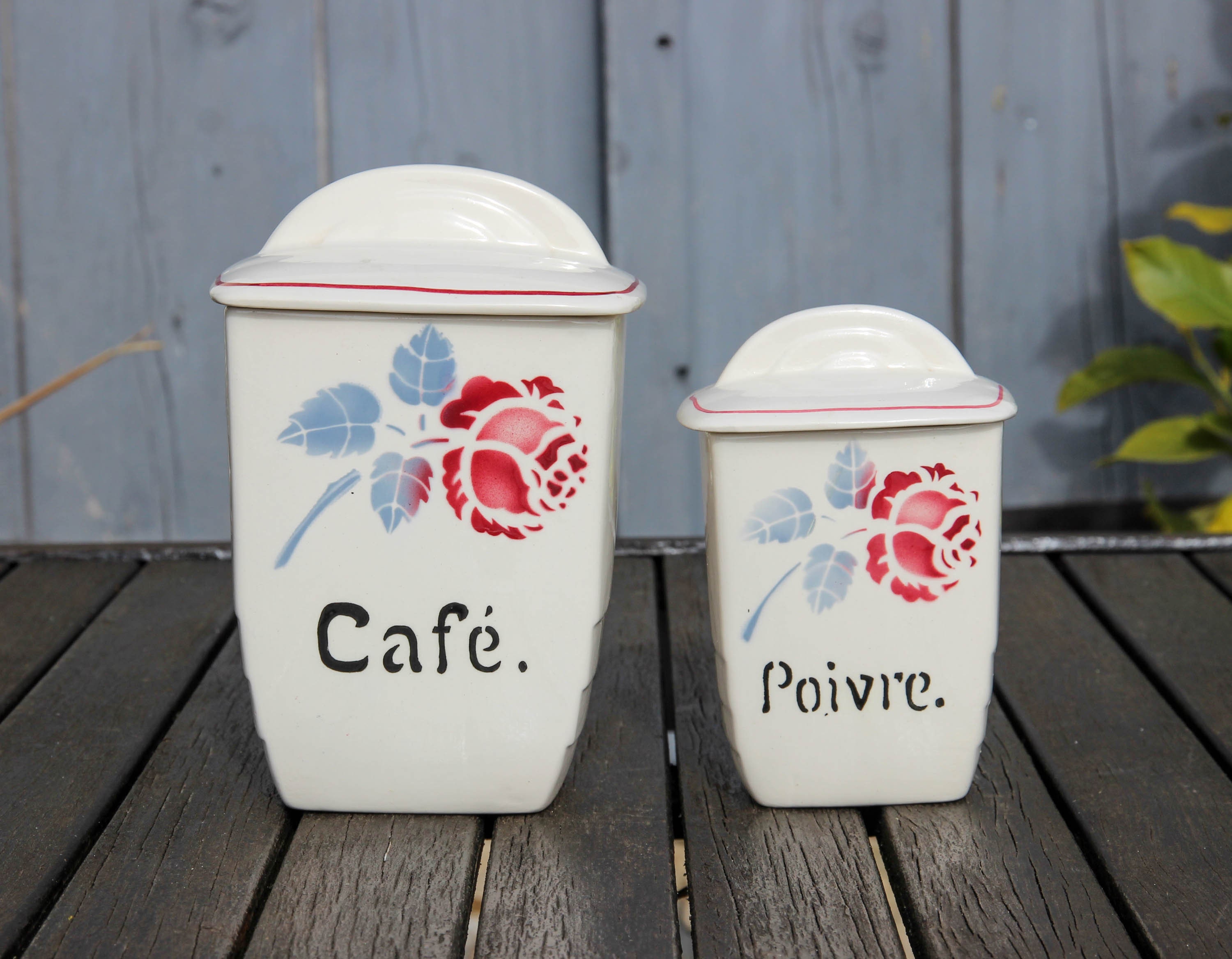 2 Pots de Rangement Vintage Français Céramique Cuisine à Café et Poivre avec Couvercles