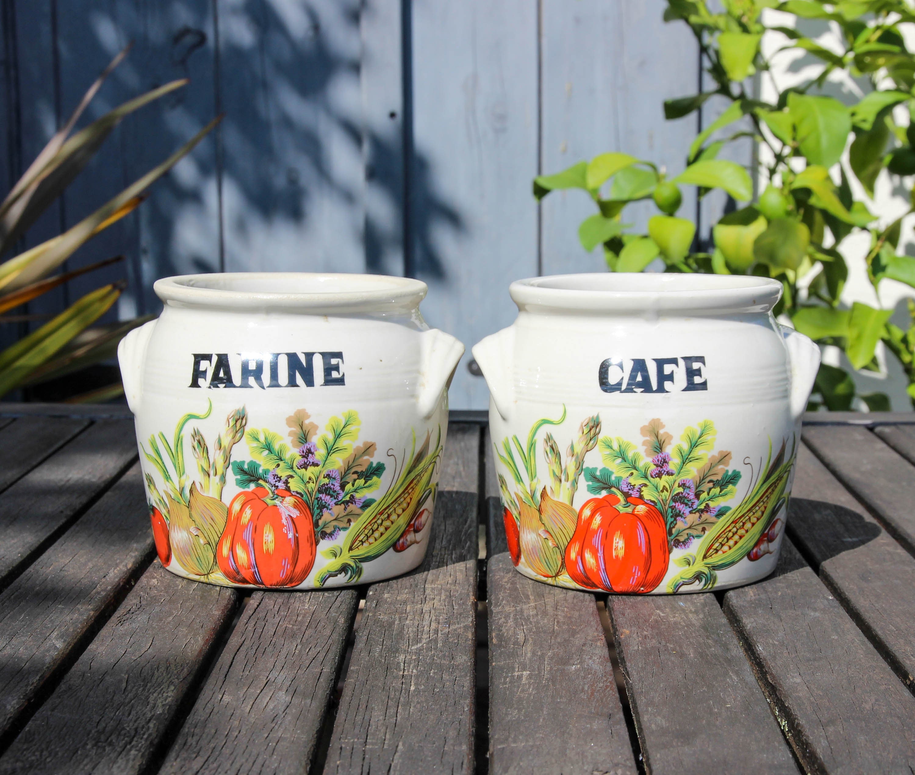 2 Pots de Rangement Cuisine Vintage Français Céramique avec Couvercles en Liège/Farine Café Love My 
