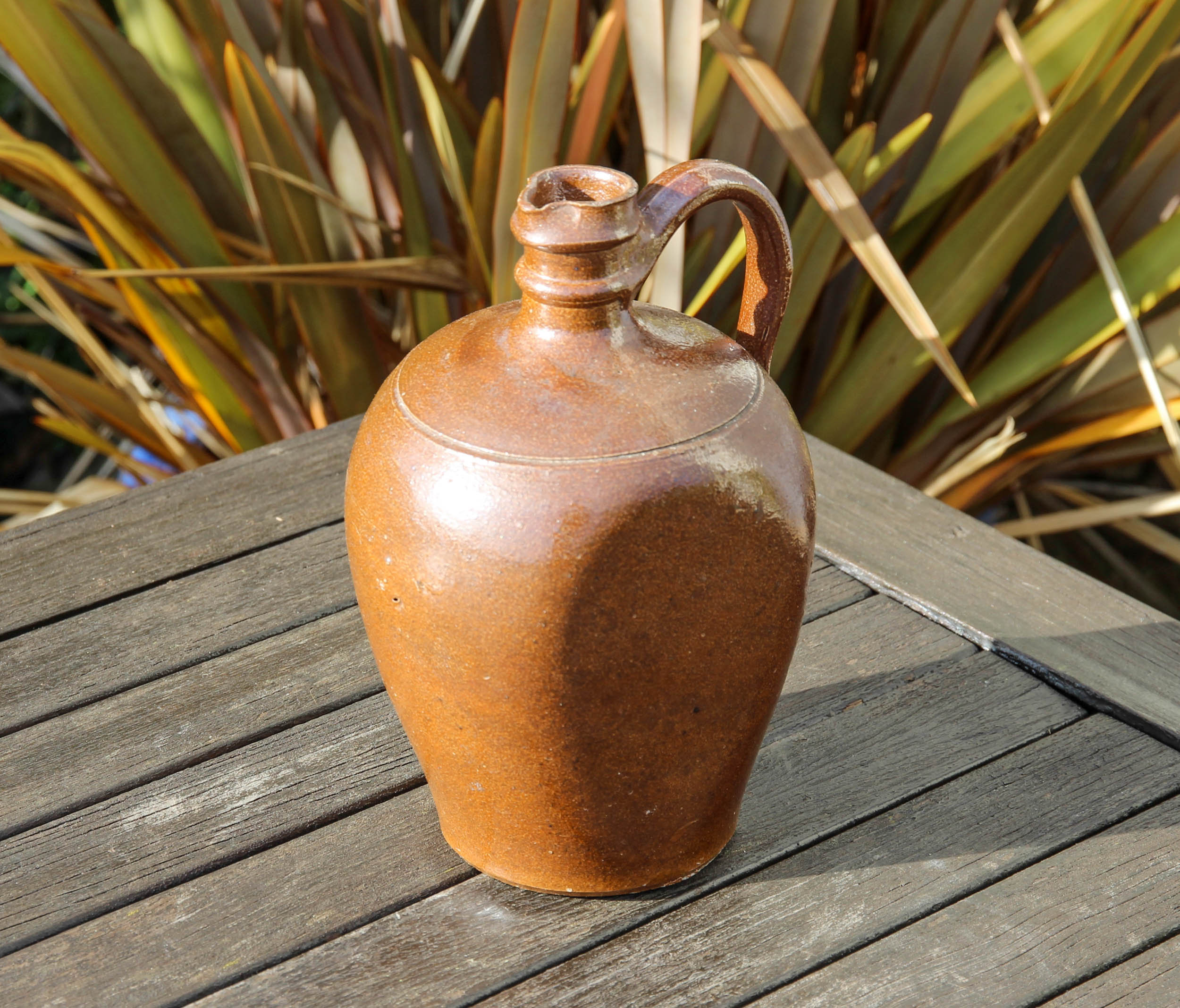 Pichet d'eau Émaillé Vintage Français en Grès/Bouteille d'huile Lancée à La Main Poterie de Ferme Ru