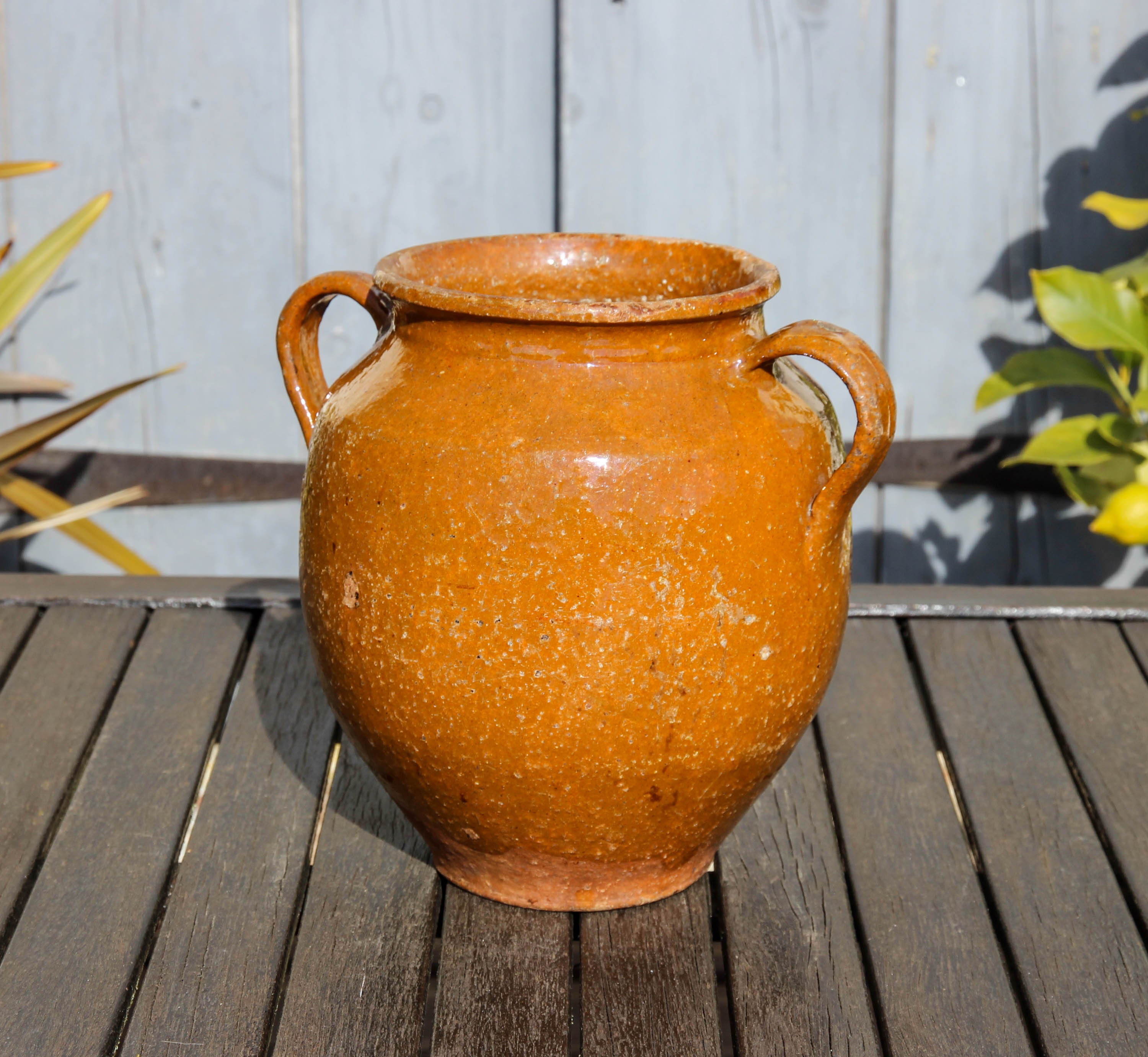 Pot de Confit Émaillé Au Miel à Double Manche en Grès Français Antique/Mijoteuse Rustique La Fin Des