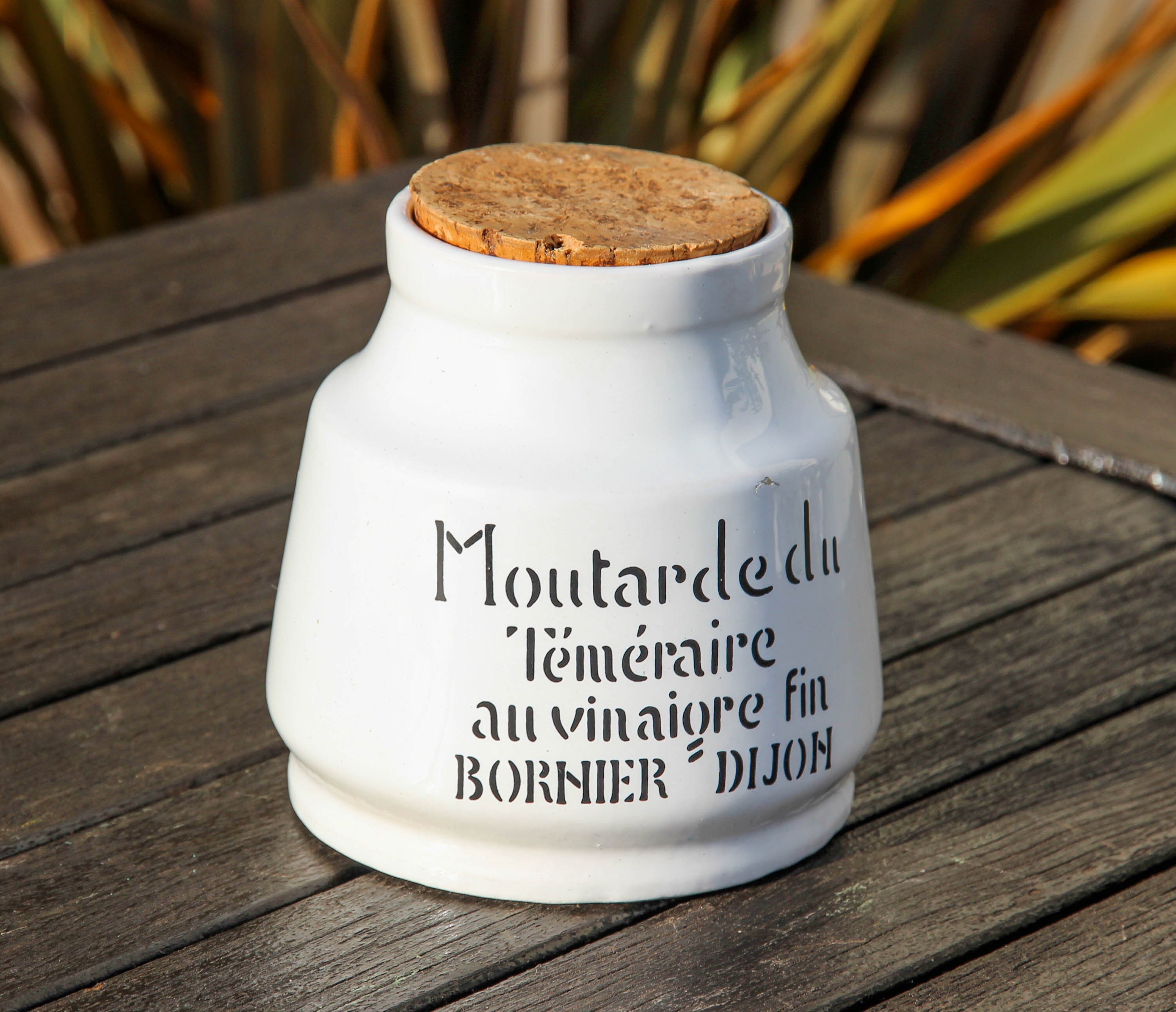 Pot en Grès Moutarde Vintage Français Dijon avec Couvercle Liège/Moutarde Temeraire Des Années 1960 