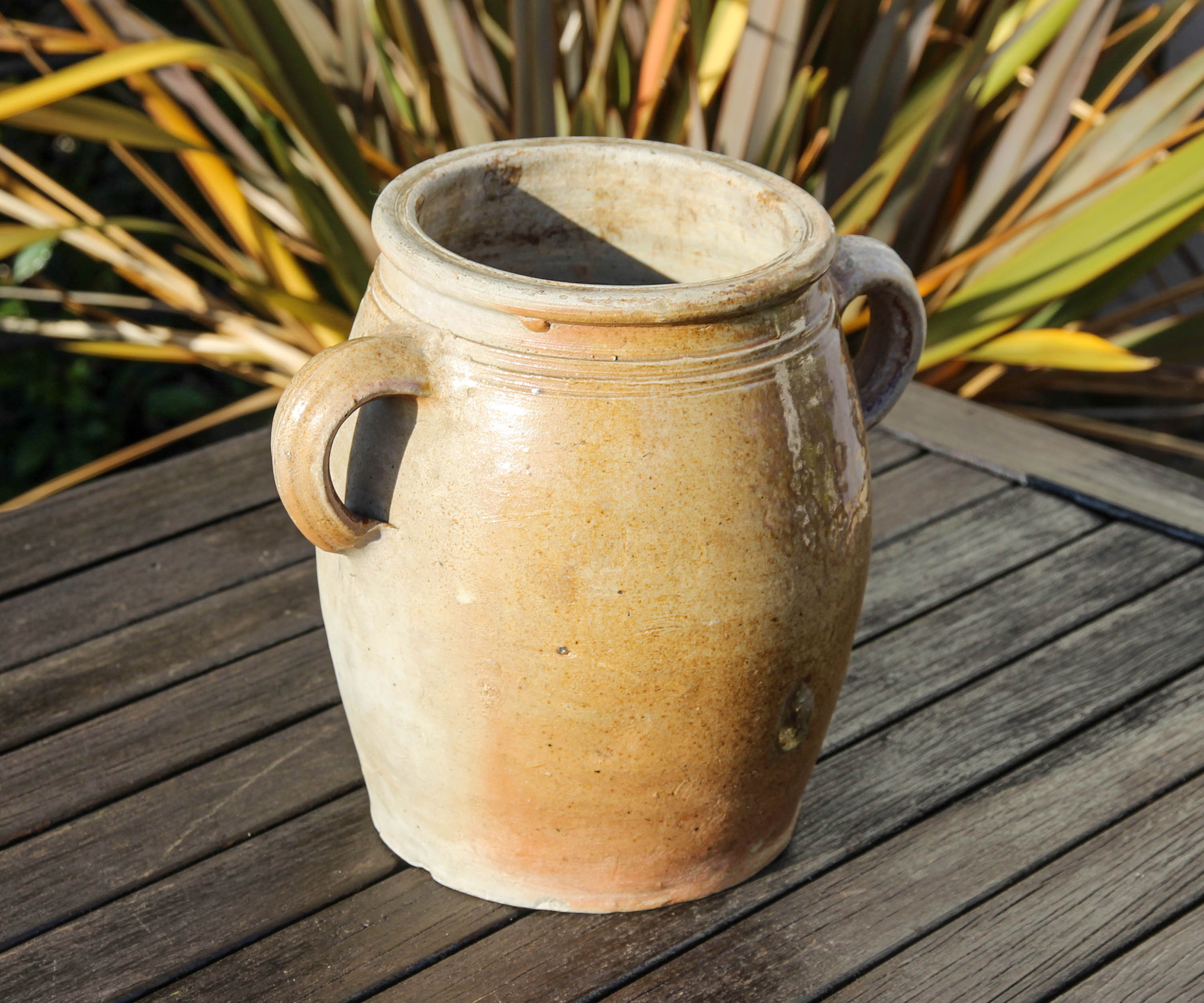 Pot Confit à Deux Mains Vintage Français Lancé La Main/Mijoteuse Rustique en Grès Jardinière Poterie