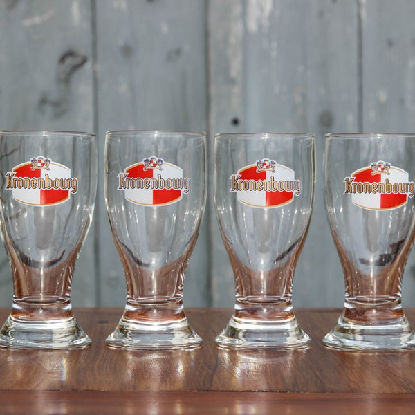 Set of 4 vintage KRONENBOURG beer glasses / four 1990s 150ml French Kronenbourg glasses