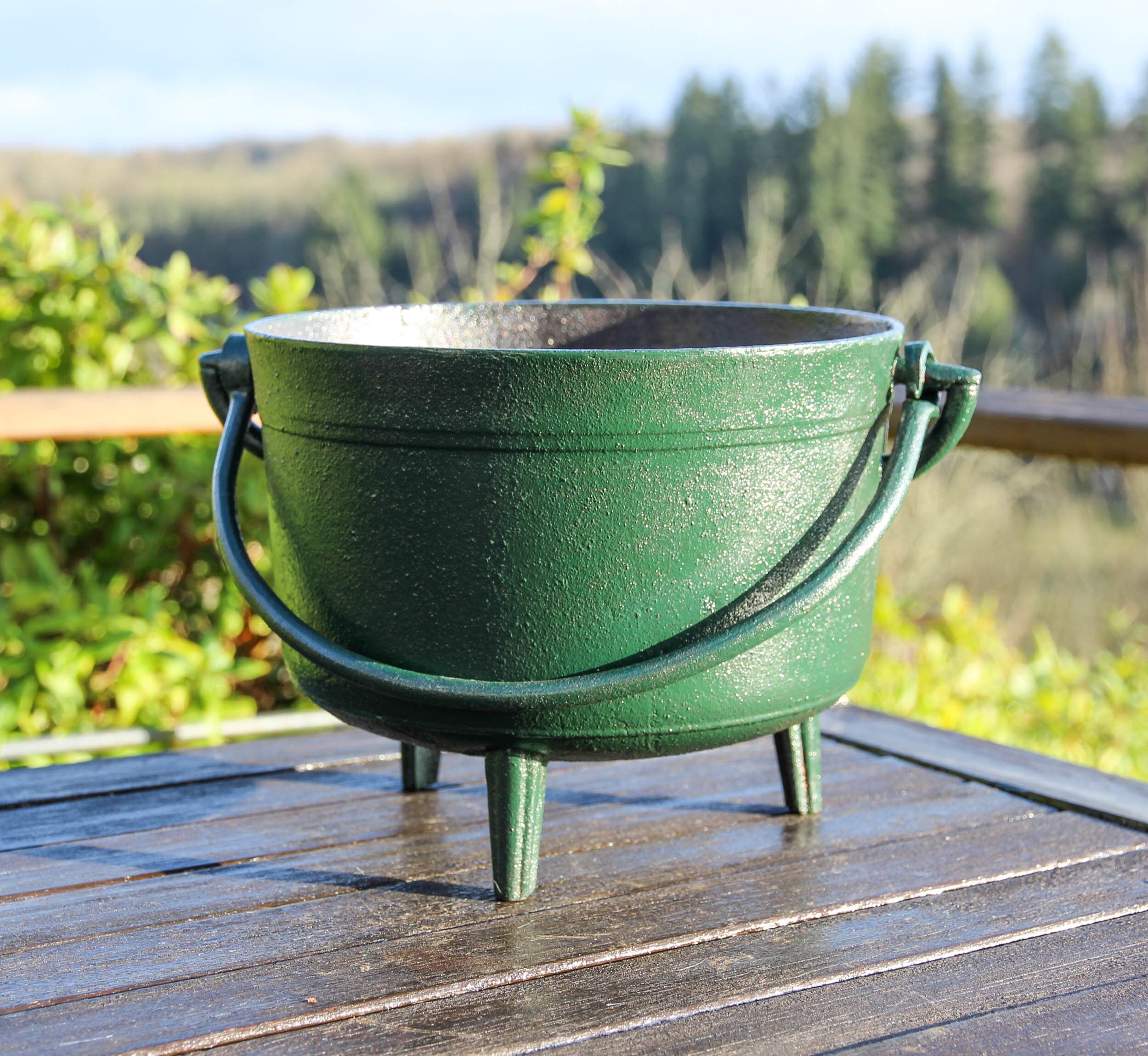 Antique Français Fonte Vert Taille 5 Chaudron de Cuisson/Jardinière Rustique Des Années 1900