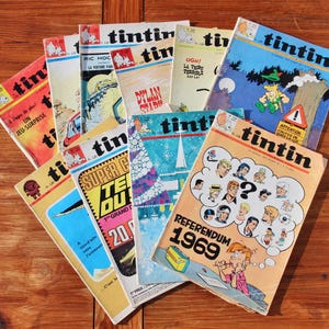 Set of 10 1969 French TINTIN magazines / 1960s rare and collectable 21st year Tintin comics