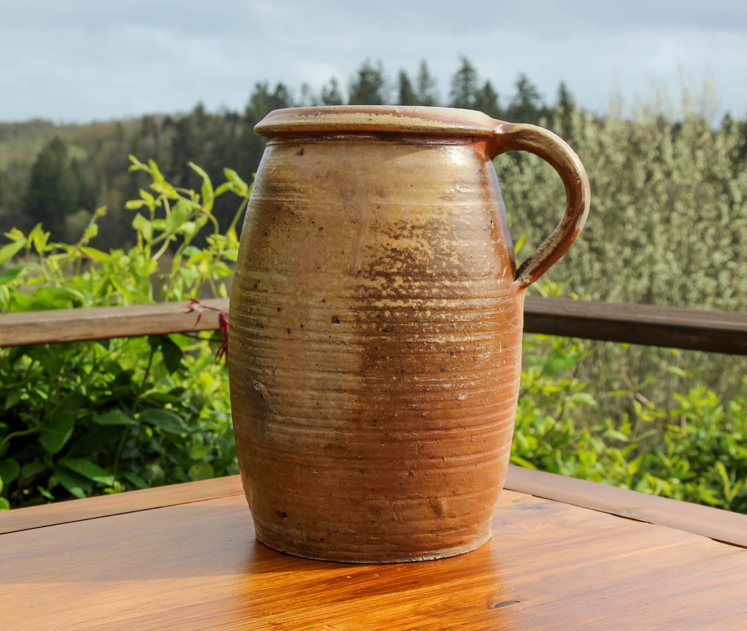 pot ancien en grès confit avec poignée/mijoteuse rustique vintage jardinière poterie de ferme du début des années 1900
