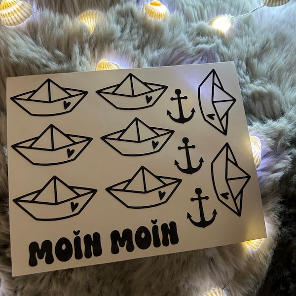 Sticker Papierboote mit Mini-Herz, Anker & Moin  Aufkleber Maritim
