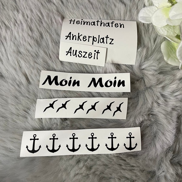 Maritime Sticker Aufkleber Set mit Anker Moin Heimathafen Ankerplatz Möwe