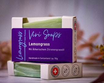 Handgemaakte natuurlijke zeep Citroengras met essentiële citroengrasolie - Cadeau - Veganistisch - Gemaakt in Zwitserland - Essentiële olie - Vrij van palmolie