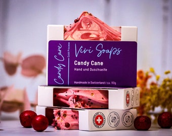 Candy Cane - handmade cold-stirred soap - Christmas Edition - with shea butter and cocoa butter - Vegan - Gift - Made in Switzerland