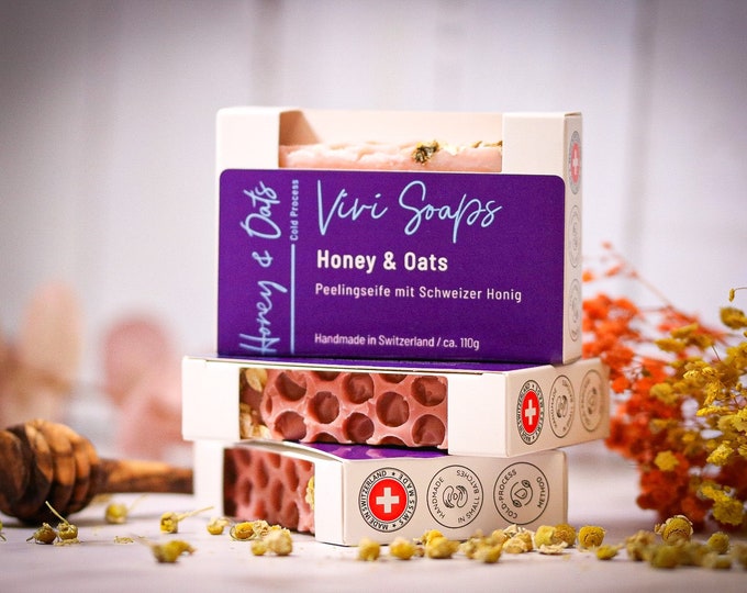 Featured listing image: Honey and Oats - handgemachte Peeling Naturseife mit Schweizer Honig