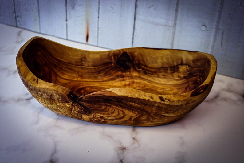 Rustic large olive wood bowl with natural edge various sizes hand carved fruit bowl Made in Germany bowl image 3