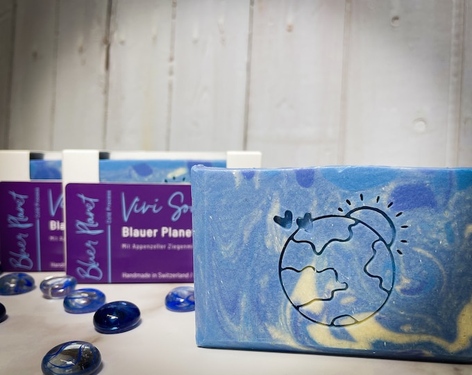 Featured listing image: Handmade goat's milk soap Blue Planet - Vegan - Made in Switzerland - Sustainable - Zero Waste - Gift - Cold Process Method