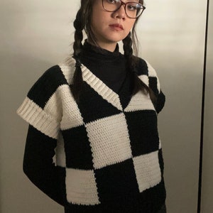 Wednesday Vest - Checkerboard Square Easy to Make Beginner Made to Measure Fall Crochet Vest - ***PATTERN ONLY***