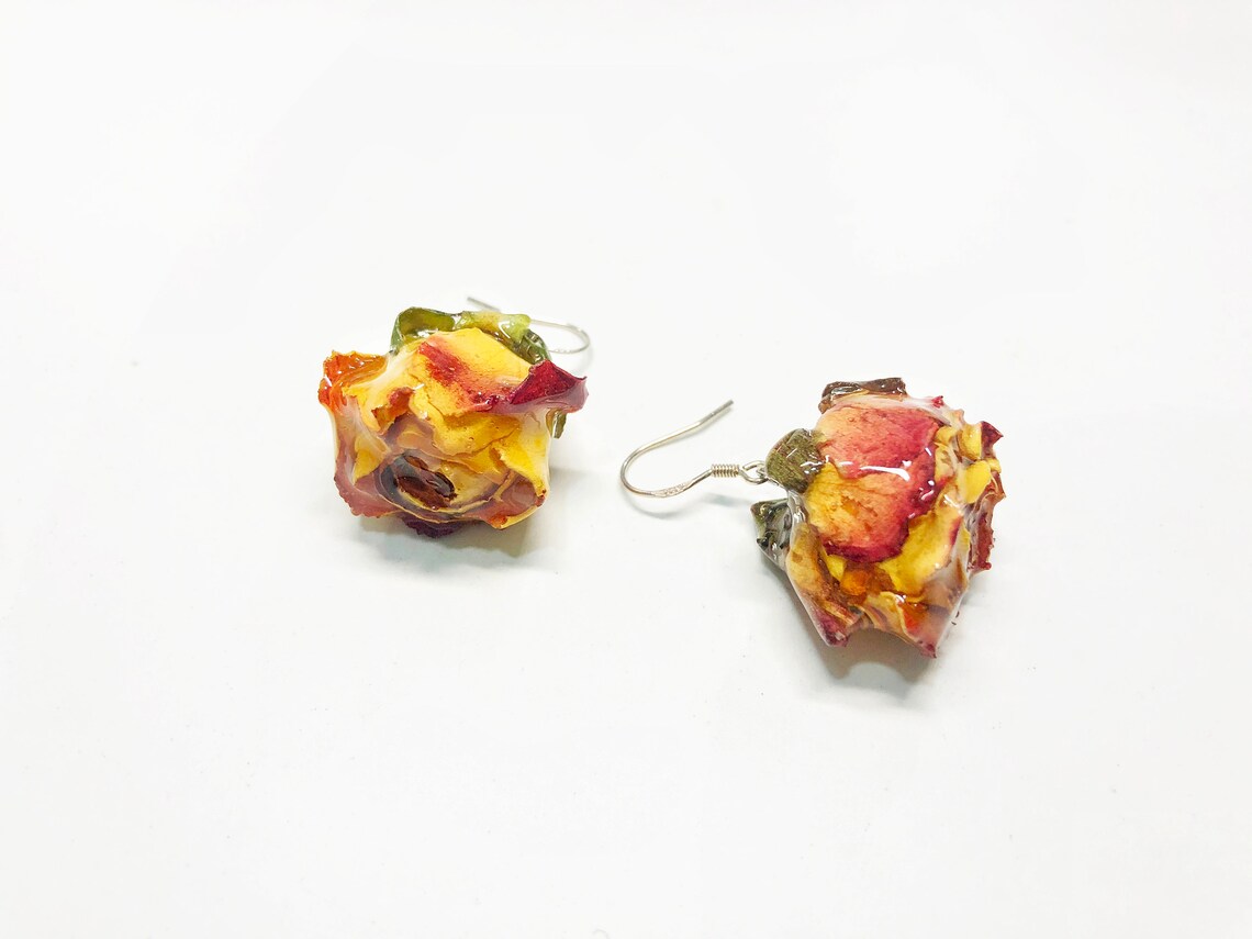 Real Rose Bud Earrings/ Flower Earrings/plants Jewelry/s925 Etsy