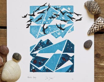 Sea Spray - Handmade Linocut Print