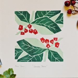 Whitebeam Berries - Handmade Linocut Print