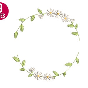 Disegno di ricamo Daisy Wreath, floreale, monogramma, cornice, file di ricamo a macchina