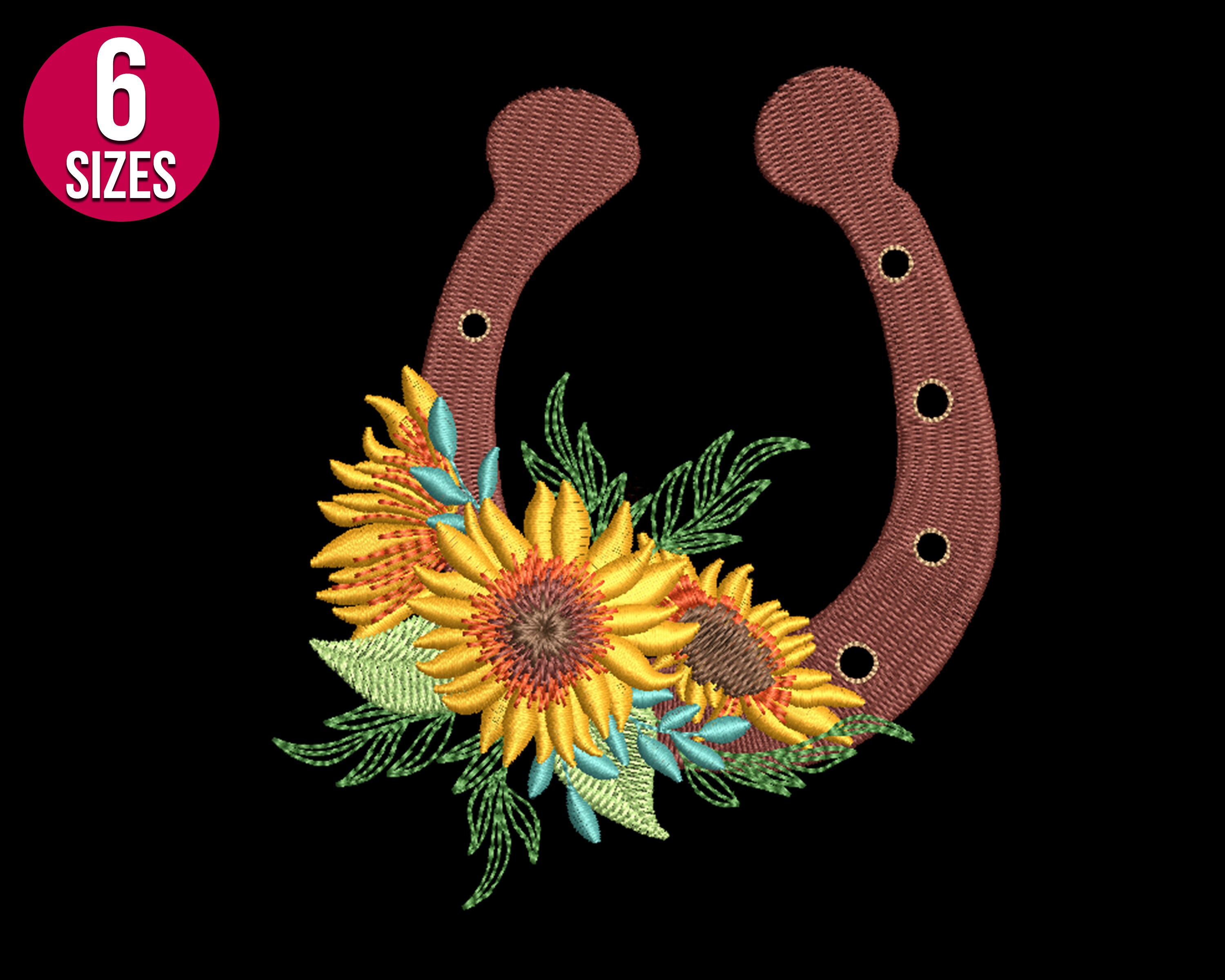 Horseshoe With Sunflowers Embroidery Design Floral Country Etsy