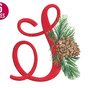 Diseño de bordado del alfabeto navideño, letra S, piña, fuente, archivo de bordado a máquina, descarga instantánea