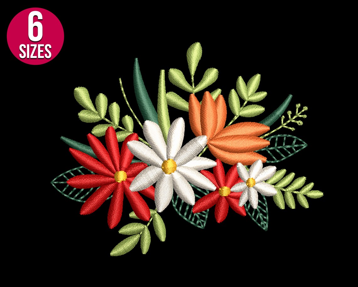 Flower Bouquet Embroidery Pattern Flower Bunch Wildflowers Etsy