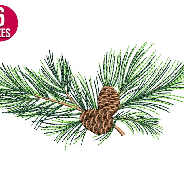 Pine Cone, Pine branch embroidery design, Christmas, Machine embroidery file, Instant Download