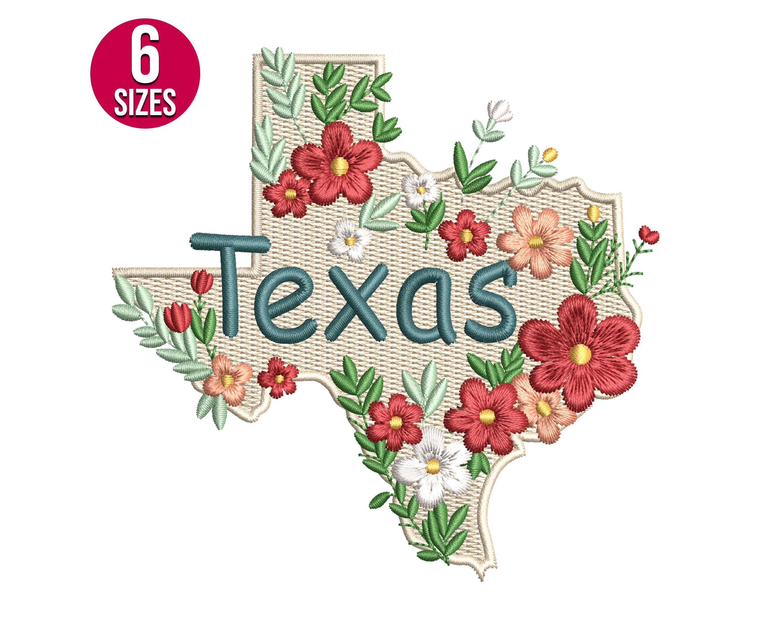 Floral Texas map embroidery design, Country, Machine embroidery pattern, Instant Download