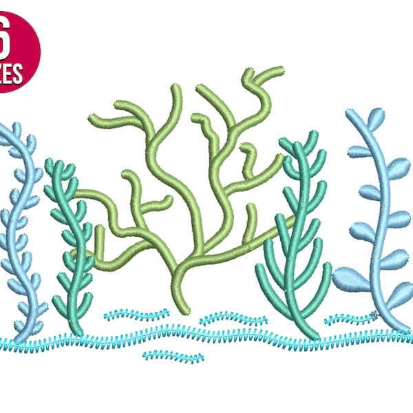 Seaweed embroidery design, Ocean Reeds, Corals, Machine embroidery file, Instant download