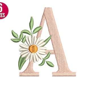 Diseño de bordado de la letra A del alfabeto floral, archivo de bordado a máquina, descarga instantánea