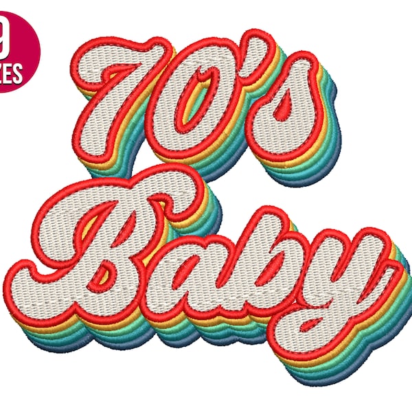 70s baby embroidery design, Retro, Vintage, Machine embroidery file, Machine embroidery pattern, Instant Download