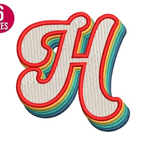 Diseño de bordado de letra del alfabeto retro H, fuente, patrón de bordado de máquina, descarga instantánea