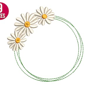 Conception de broderie de couronne de marguerite, fleur de marguerite, monogramme, cadre, fichier de broderie de machine