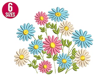 Daisy flower bunch embroidery design, wildflowers, Machine embroidery file, Instant Download