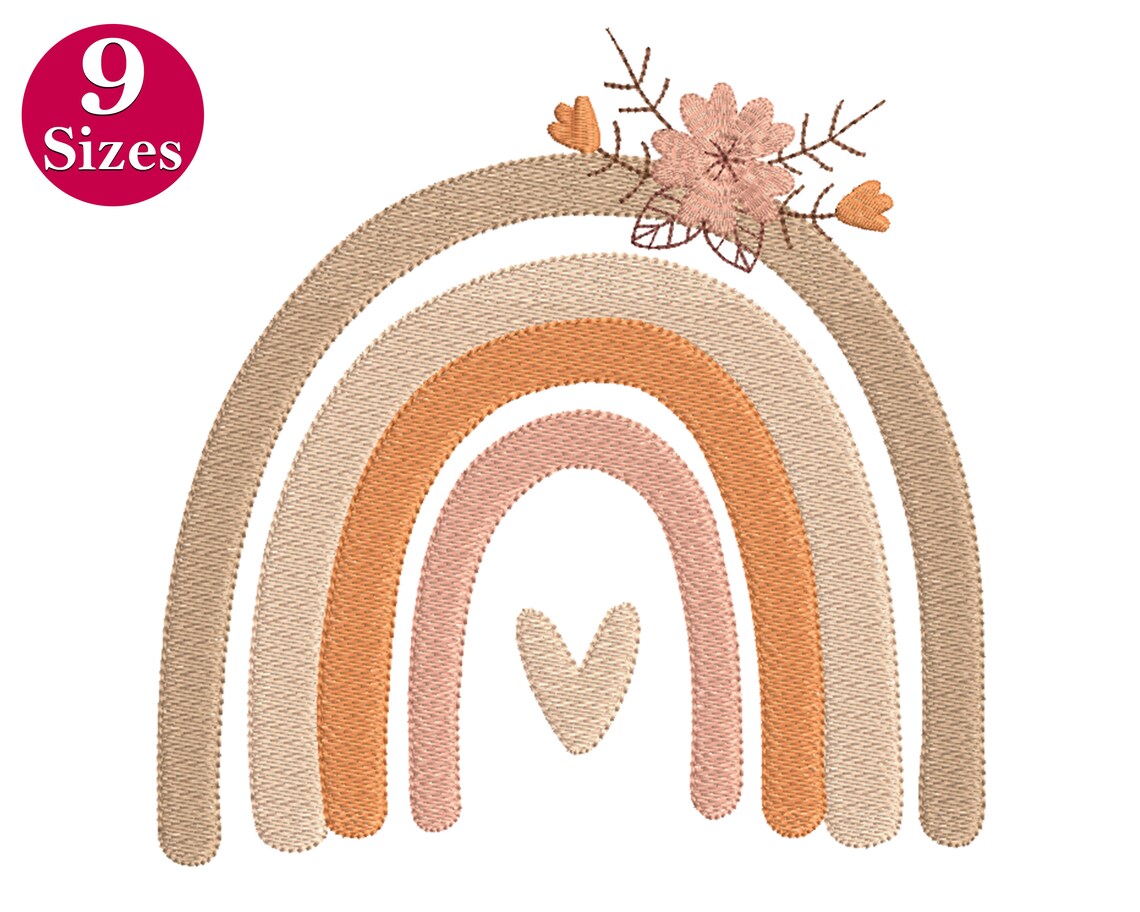 Boho Rainbow embroidery design with flower floral Machine Etsy