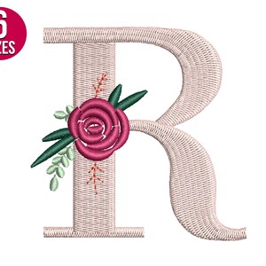 Fuente floral Alfabeto floral Letra R diseño de bordado, archivo de bordado a máquina, descarga instantánea