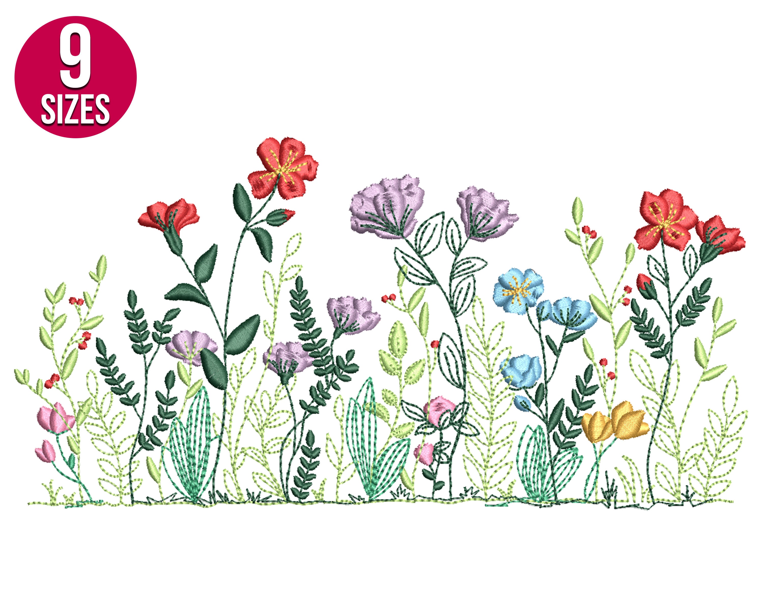 Wildflowers embroidery design, herb, plants, Machine embroidery file, Instant Download