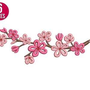 桜の枝の刺繍デザイン、花柄、機械刺繍ファイル、即時ダウンロード