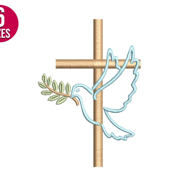 Cross with dove embroidery design, Baptism, Machine embroidery file, Instant download