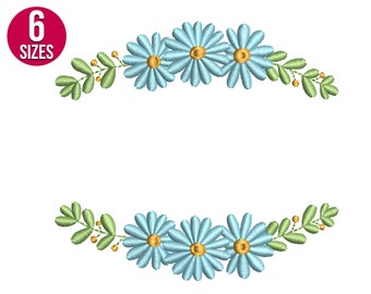 Floral wreath embroidery design, Daisy Flowers, frame, Machine embroidery file, Instant download