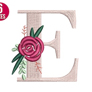 Fuente floral Alfabeto floral Diseño de bordado de letras E, Archivo de bordado a máquina, Descarga instantánea