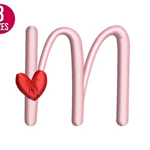 Valentines Font corazón alfabeto M letra diseño de bordado, Archivo de bordado de máquina, Descarga instantánea