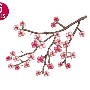 桜の刺繍デザイン、桜の枝、機械刺繍ファイル、即時ダウンロード