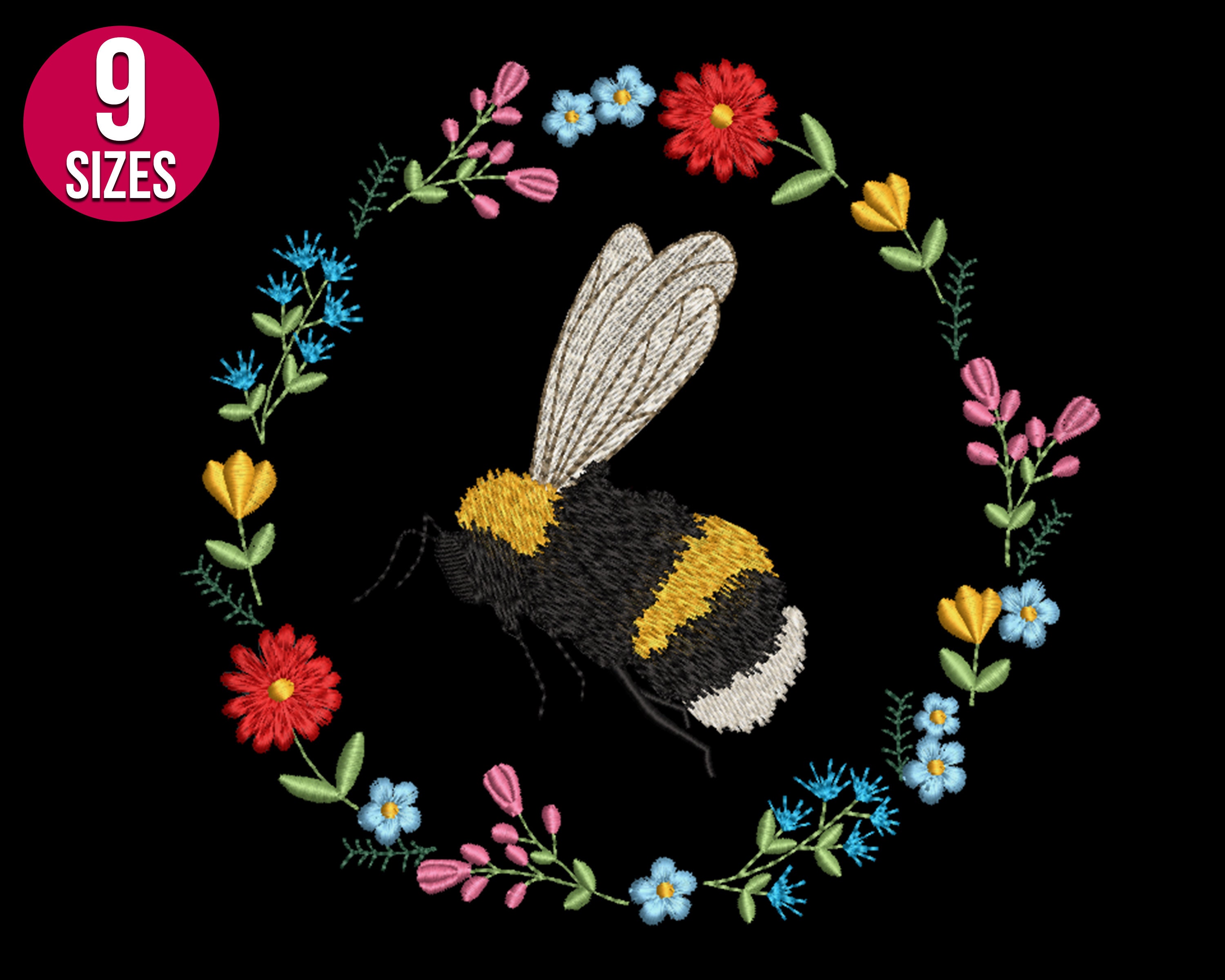 Floral Bee Wreath Embroidery Design Machine Embroidery File - Etsy