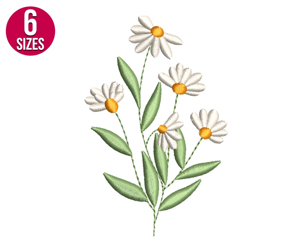 Daisy Flowers Embroidery Design, Wildflowers, Machine Embroidery File