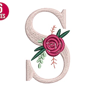 Fuente floral Alfabeto floral Letra S diseño de bordado, Archivo de bordado a máquina, Descarga instantánea