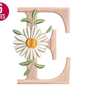 Floral Font Flower alphabet E lettre broderie design, Fichier de broderie machine, Téléchargement instantané